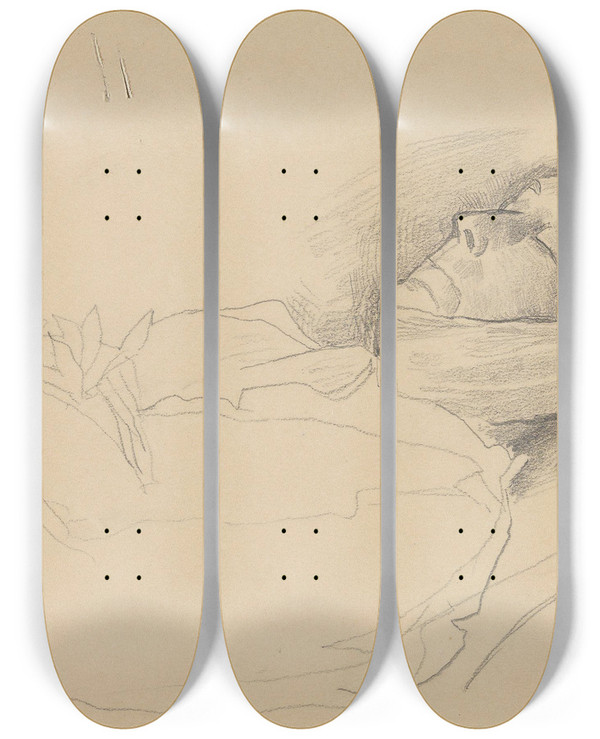 Triptych art skateboard deck of Christian Krohg Kvinne P Ddsleiet by Christian Krohg (1852-1925)