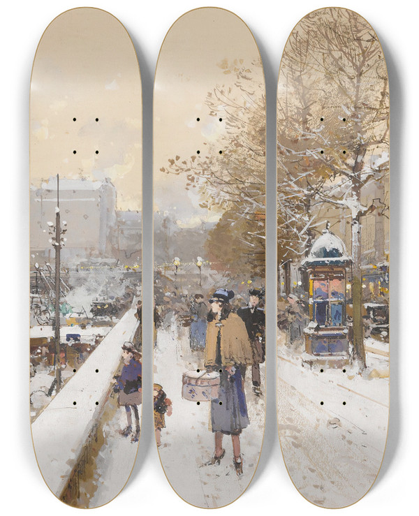 Triptych art skateboard deck of Eugne Galienlaloue Quai Des Clestins by Eugene Galien Laloue (1854-1941)