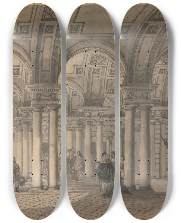 Triptych art skateboard deck of Louis Jean Desprez Somerset House The Strand Vestibule by Louis Jean Desprez (1743-1804)