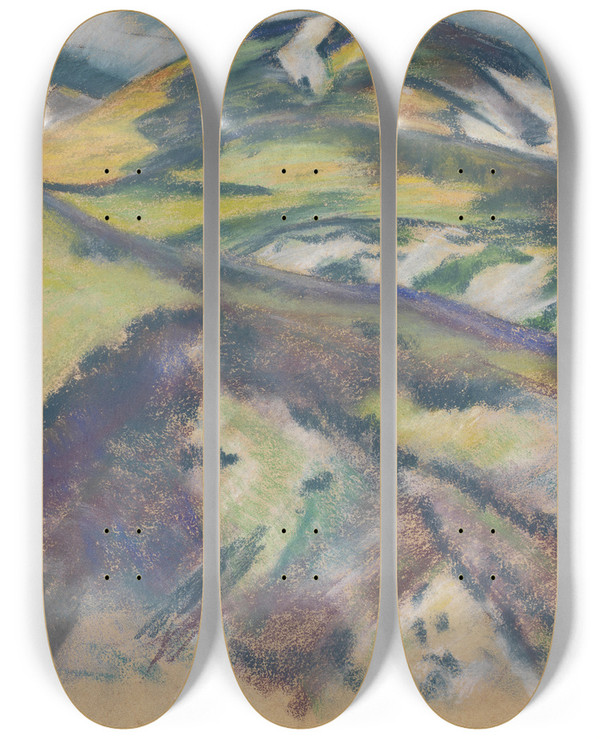 Triptych art skateboard deck of Marsden Hartley Valdez Hills by Marsden Hartley (1877-1943)