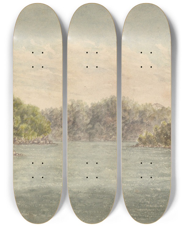 Triptych art skateboard deck of George Sherriff Parramatta River No 6 by George Sherriff (1846-1930)