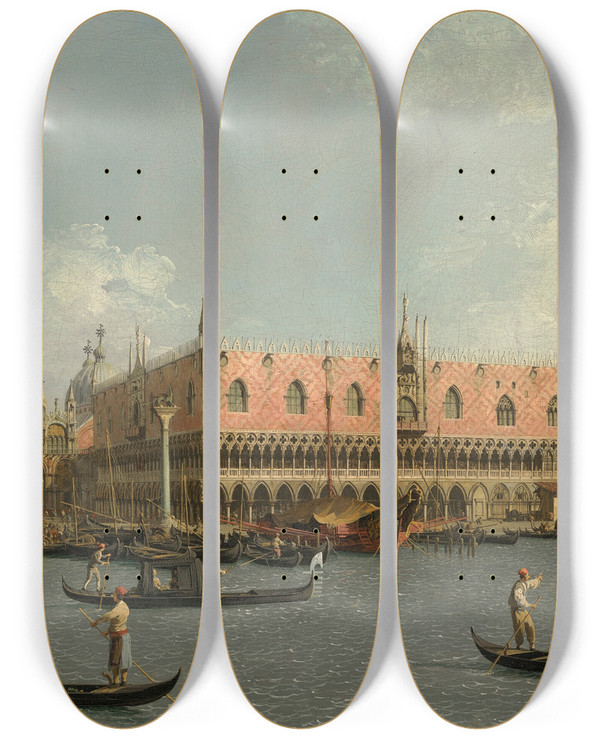 Triptych art skateboard deck of Canaletto The Molo With The Piazzetta And The Doges Palace From The Bacino by Canaletto (1697-1768)