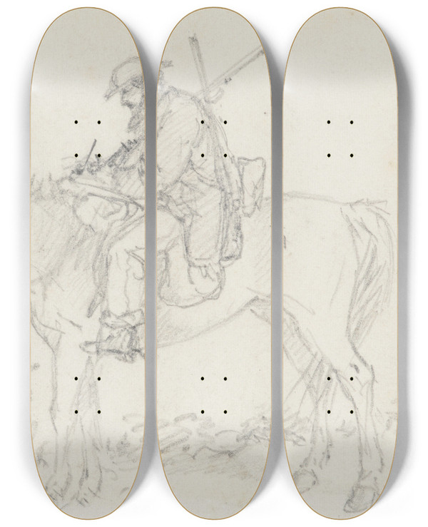 Triptych art skateboard deck of Charles Decimus Barraud Our Artist by Charles Decimus Barraud (1822-1897)