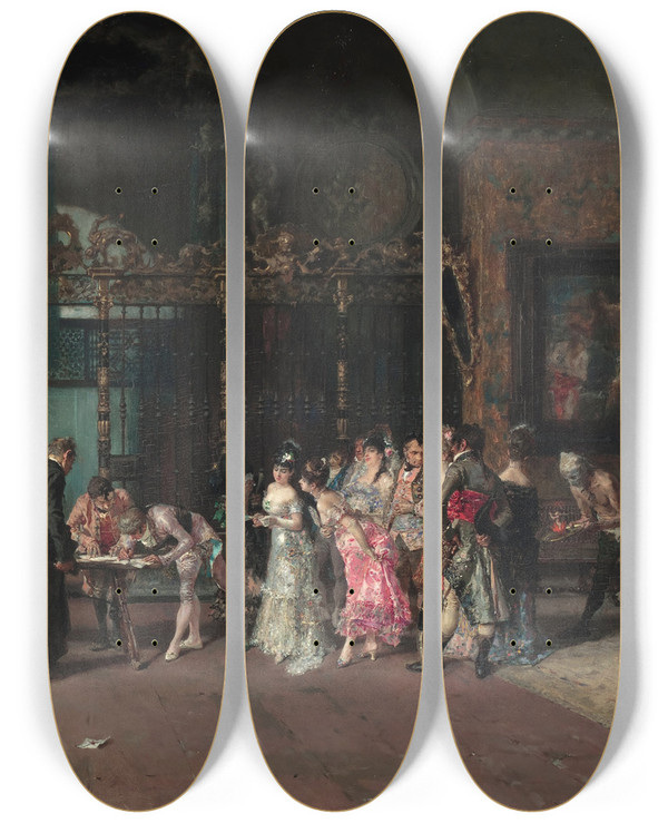 Triptych art skateboard deck of Mariano Fortuny Marsal The Spanish Wedding by Mariano Fortuny Marsal (1838-1874)