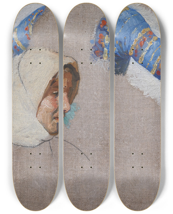 Triptych art skateboard deck of Niels Skovgaard Dragtstudier Og Studie Af Et Kvindehovede Megara by Niels Skovgaard (1858-1938)