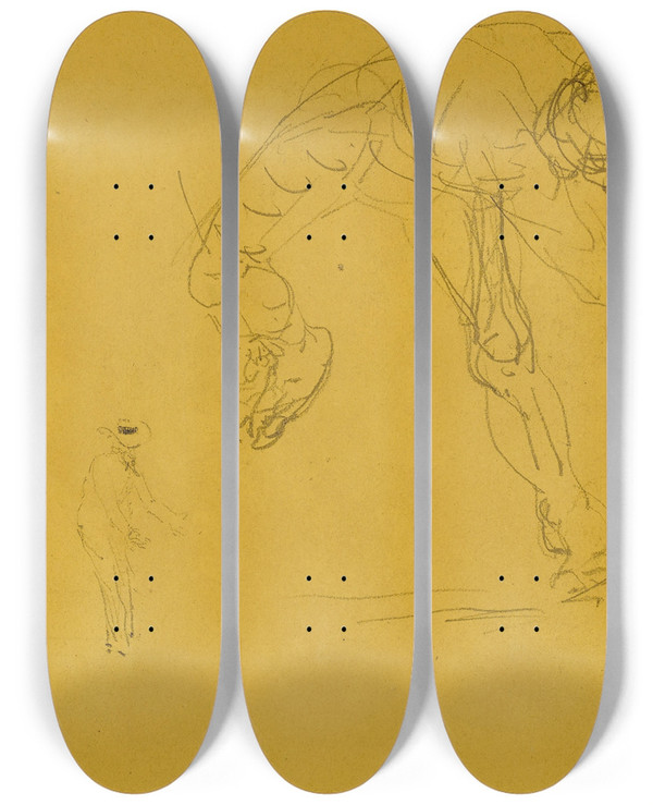 Triptych art skateboard deck of Henri De Toulouselautrec Piocheur Plongeur by Henri de Toulouse-Lautrec (1864-1901)