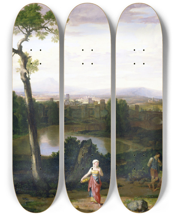 Triptych art skateboard deck of Washington Allston Italian Landscape_1 by Washington Allston (1779-1843)