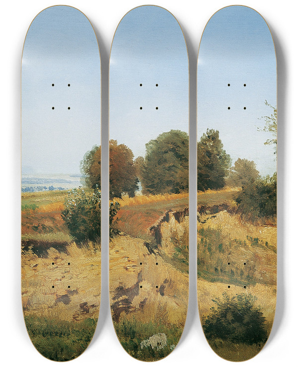 Triptych art skateboard deck of Anton Hlavacek Bei Mannersdorf Am Leithagebirge by Anton Hlavacek (1842-1926)