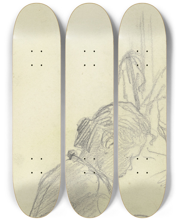 Triptych art skateboard deck of Gustav Schraegle Frau Mit Kind Auf Dem Scho by Gustav Schraegle (1867-1925)