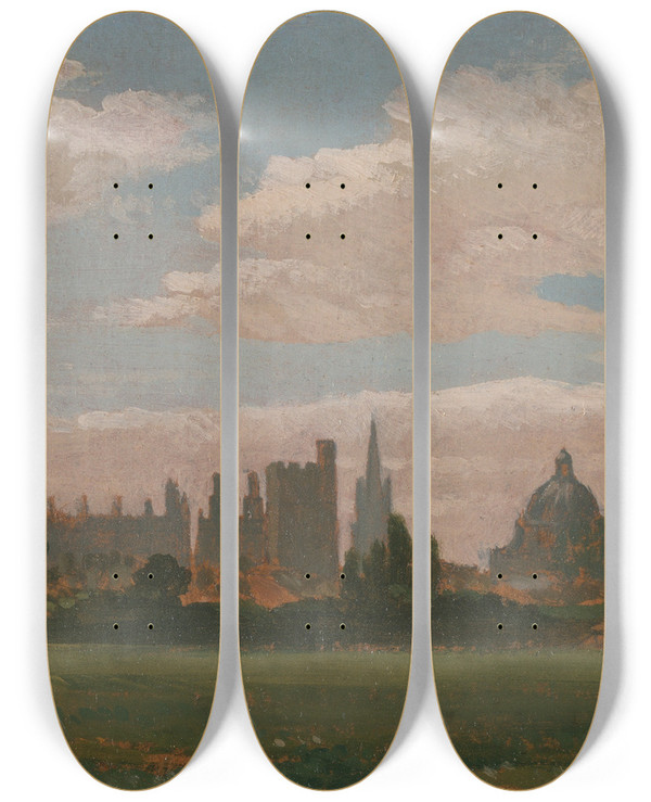 Triptych art skateboard deck of William Turner Of Oxford A View Of Oxford by William Turner Of Oxford (1789-1862)