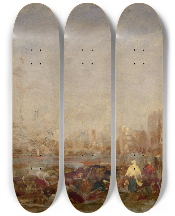 Triptych art skateboard deck of Flix Ziem Venise_2 by Felix Ziem (1821-1911)
