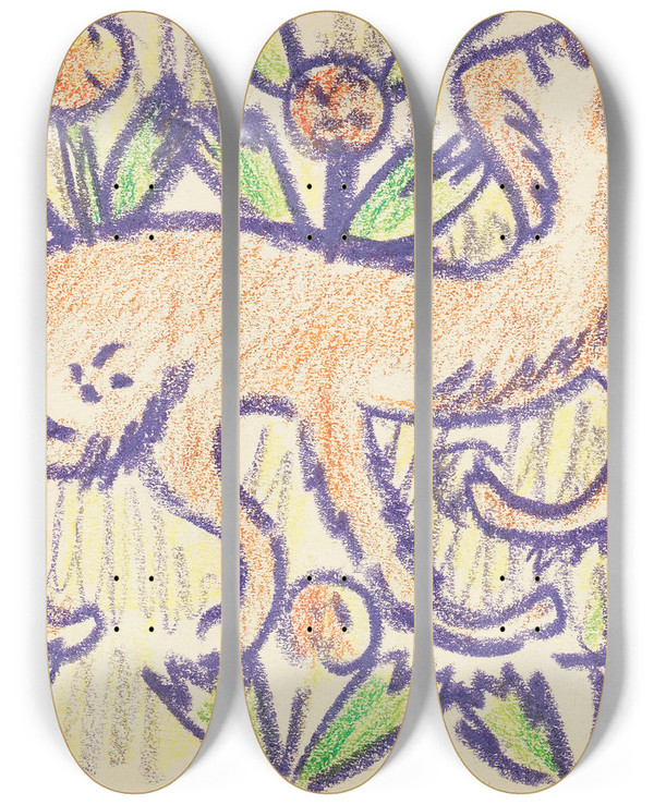 Triptych art skateboard deck of Dorothea Maetzeljohannsen Hund Im Pflanzennornament by Dorothea Maetzel-Johannsen (1886-1930)