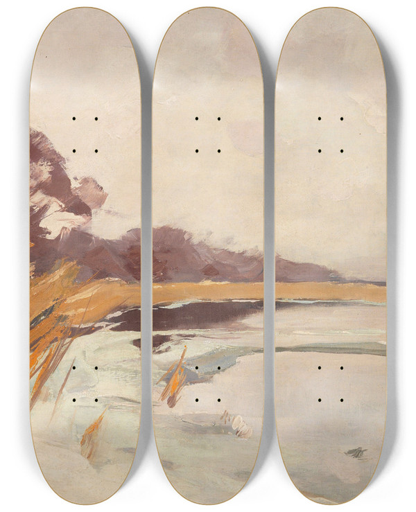 Triptych art skateboard deck of Karl Hagemeister Winterlandschaft by Karl Hagemeister (1848-1933)