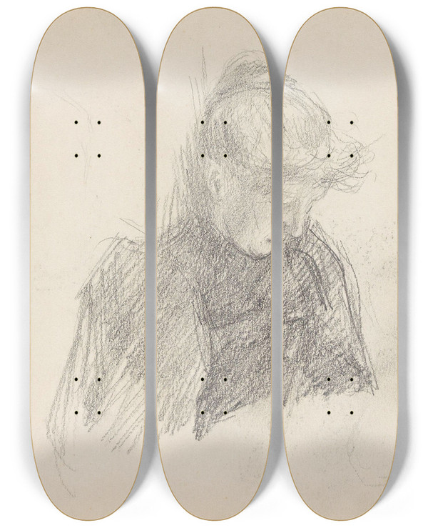 Triptych art skateboard deck of Signe Scheel Kvinneportrett Riss_2 by Signe Scheel (1860-1942)