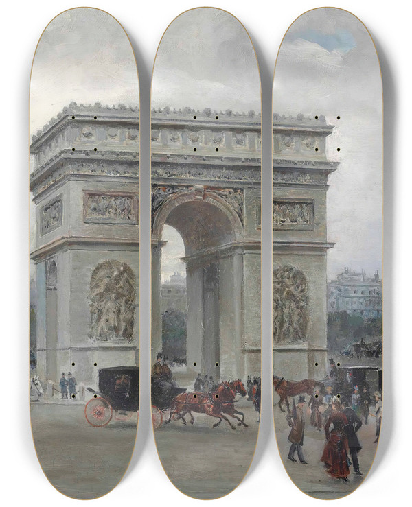 Triptych art skateboard deck of Ulpiano Checa The Arc The Triomphe Paris by Ulpiano Checa (1860-1916)
