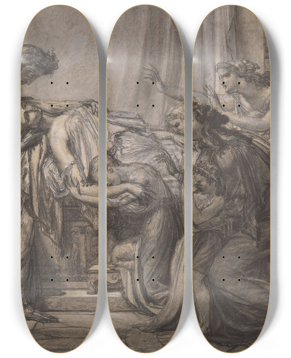 Triptych art skateboard deck of Pierrenarcisse Gurin The Death Of Alcestis Or The Heroism Of Conjugal Love by Pierre-Narcisse Gurin (1774-1833)