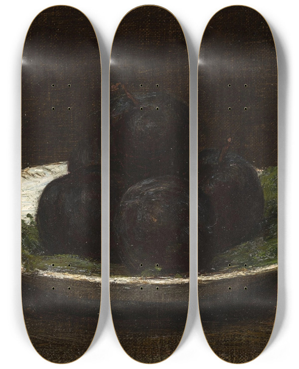 Triptych art skateboard deck of Henri Fantinlatour Nature Morte Aux Prunes_2 by Henri Fantin-Latour (1836-1904)