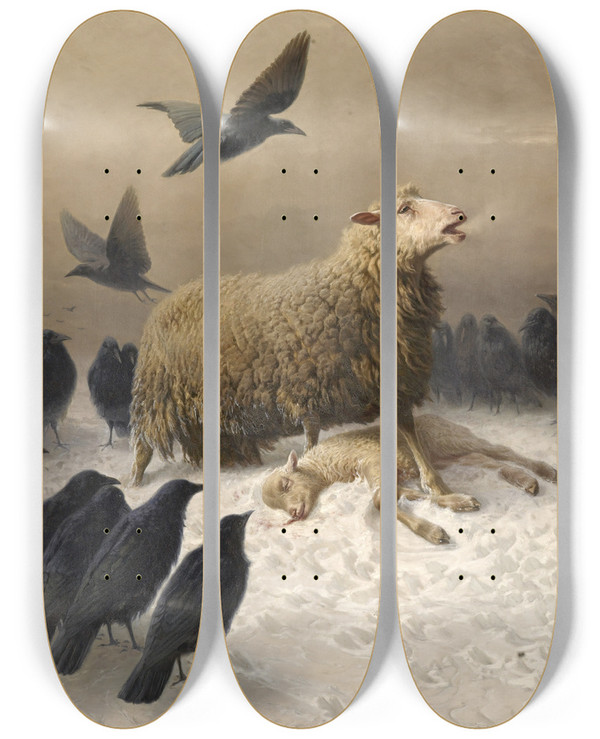 Triptych art skateboard deck of August Friedrich Schenck Anguish by August Friedrich Schenck (1828-1901)