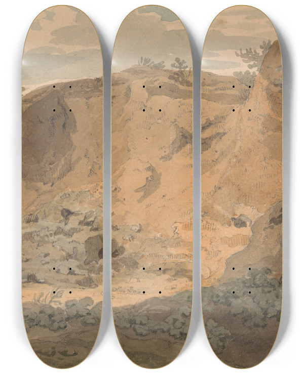 Triptych art skateboard deck of Joseph Clarendon Smith Sand Pits Hunsdon by Joseph Clarendon Smith