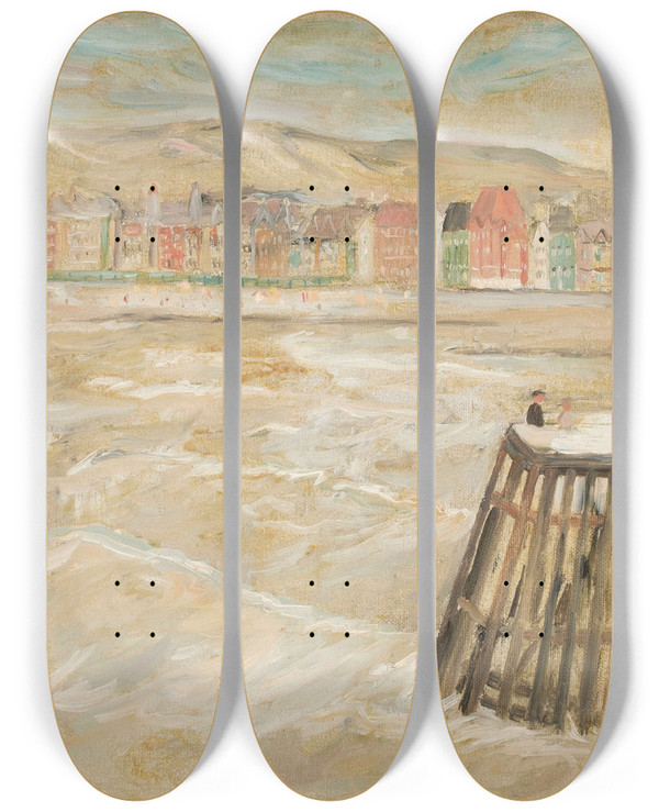 Triptych art skateboard deck of Tadeusz Makowski View Of The Sea by Tadeusz Makowski (1882-1932)
