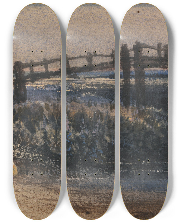 Triptych art skateboard deck of Thomas Shotter Boys The Footbridge by Thomas Shotter Boys (1803-1874)