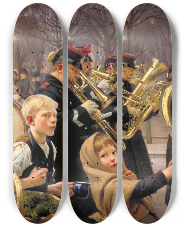 Triptych art skateboard deck of Erik Henningsen Changing Of The Guard by Erik Henningsen (1855-1930)