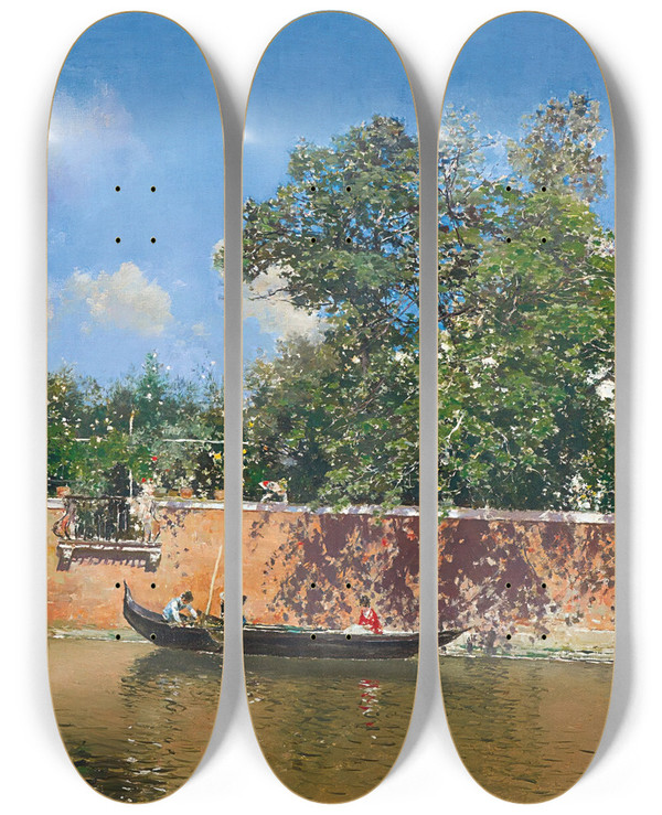 Triptych art skateboard deck of Martin Rico Y Ortega Paisaje Veneciano by Martin Rico Y Ortega (1833-1908)