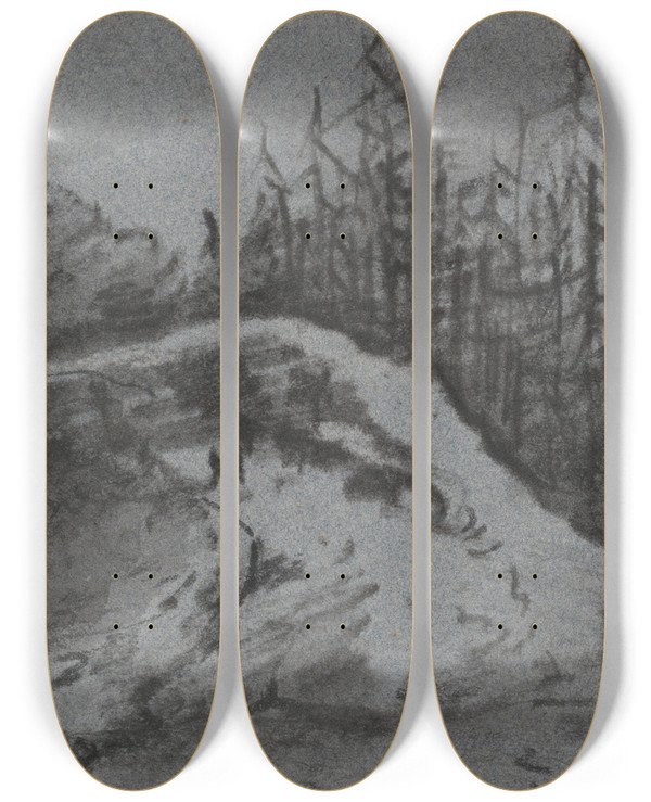 Triptych art skateboard deck of Dr Thomas Monro Composition Of Rocks And Pine Trees by Dr Thomas Monro (1759-1833)
