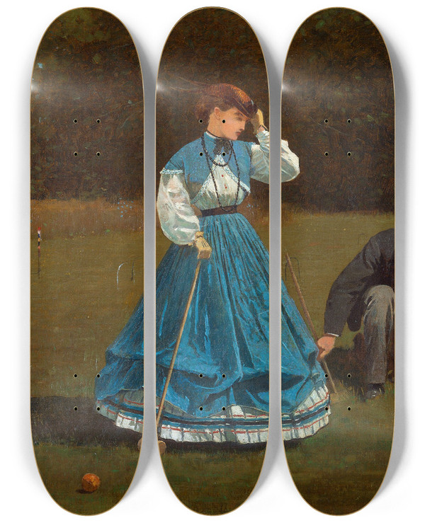 Triptych art skateboard deck of Winslow Homer Croquet Scene by Winslow Homer (1836-1910)