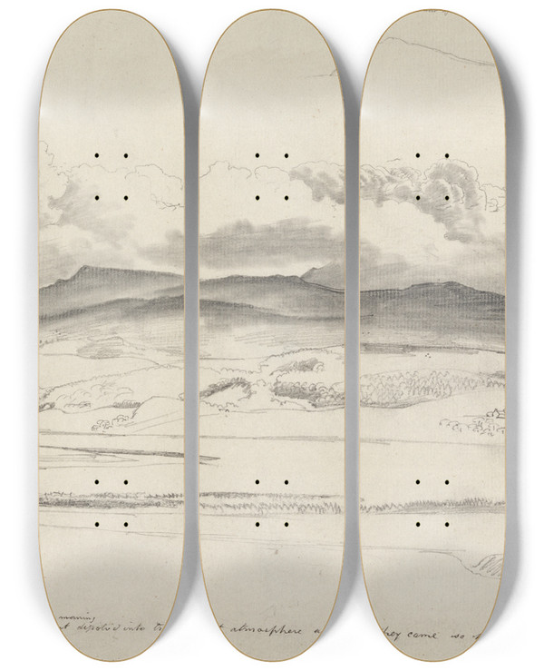 Triptych art skateboard deck of Cornelius Varley Mountain Panorama In Wales Cader Idris by Cornelius Varley (1781-1873)