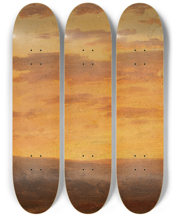 Triptych art skateboard deck of Gustav Friedrich Papperitz Landschaft In Der Abenddmmerung by Gustav Friedrich Papperitz (1813-1861)