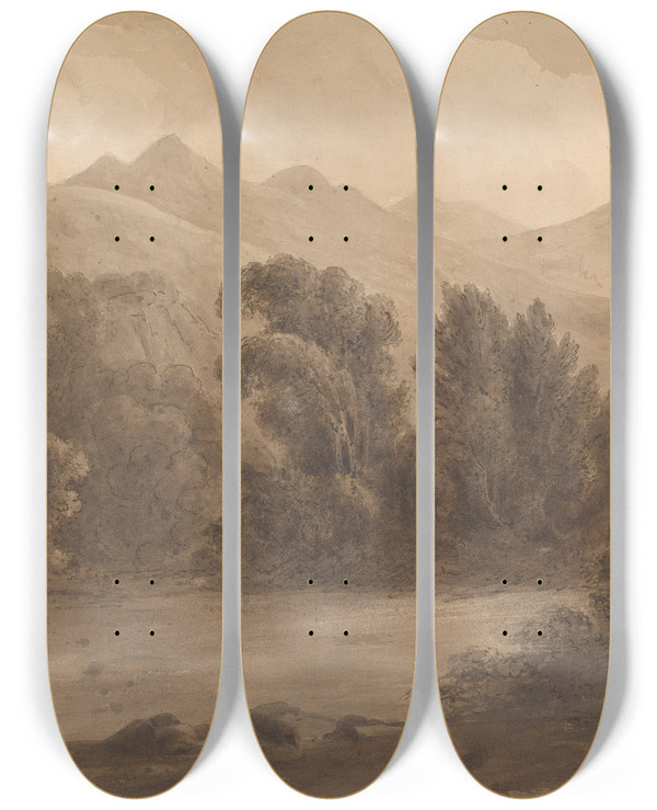 Triptych art skateboard deck of Isaac Weld Dunloh Castle Killarney Ireland by Isaac Weld (1774-1856)