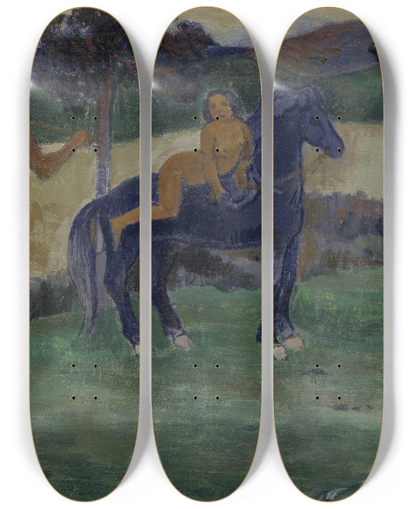 Triptych art skateboard deck of Paul Gauguin Composition With Figures And A Horse by Paul Gauguin (1848-1903)