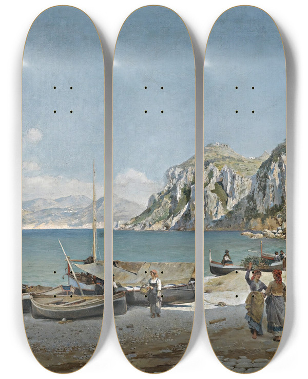 Triptych art skateboard deck of Federico Del Campo Capri by Federico del Campo (1837-1923)