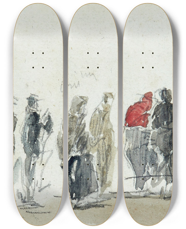 Triptych art skateboard deck of Eugne Boudin Personnages by Eugene Boudin (1824-1898)