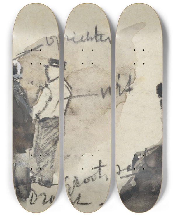 Triptych art skateboard deck of Adolf Le Comte Vier Werklieden by Adolf Le Comte (1850-1921)