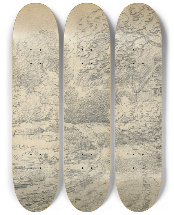 Triptych art skateboard deck of Thomas Bradshaw A Road Near Berkhampstead Hertfordshire Sept 8 1811 by Thomas Bradshaw (1767)