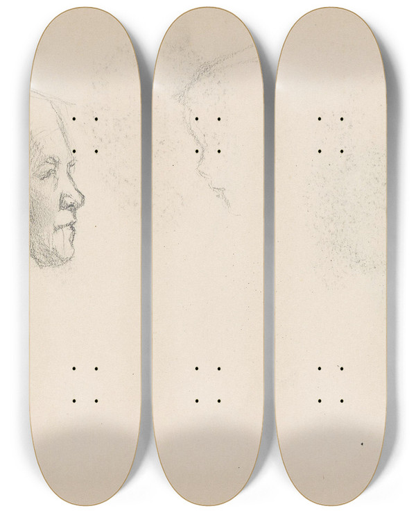 Triptych art skateboard deck of Signe Scheel Kvinneportrett Riss_1 by Signe Scheel (1860-1942)