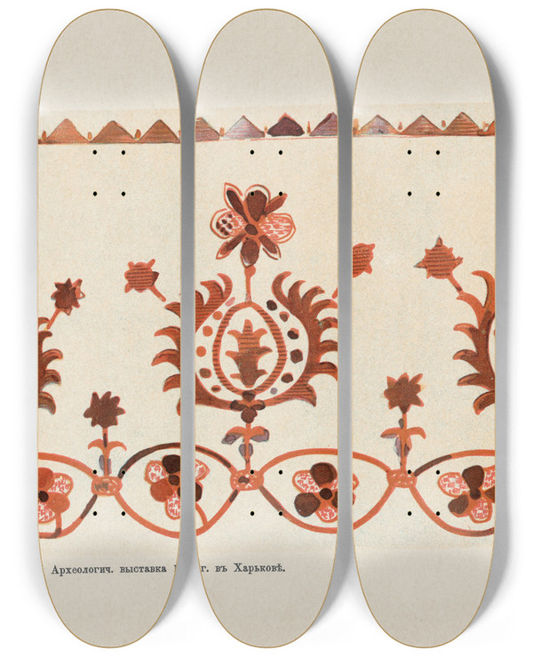 Triptych art skateboard deck of Nikolay Samokish Motivy Ukrainskago Ornamenta Pl 3 by Nikolay Samokish (1860-1944)