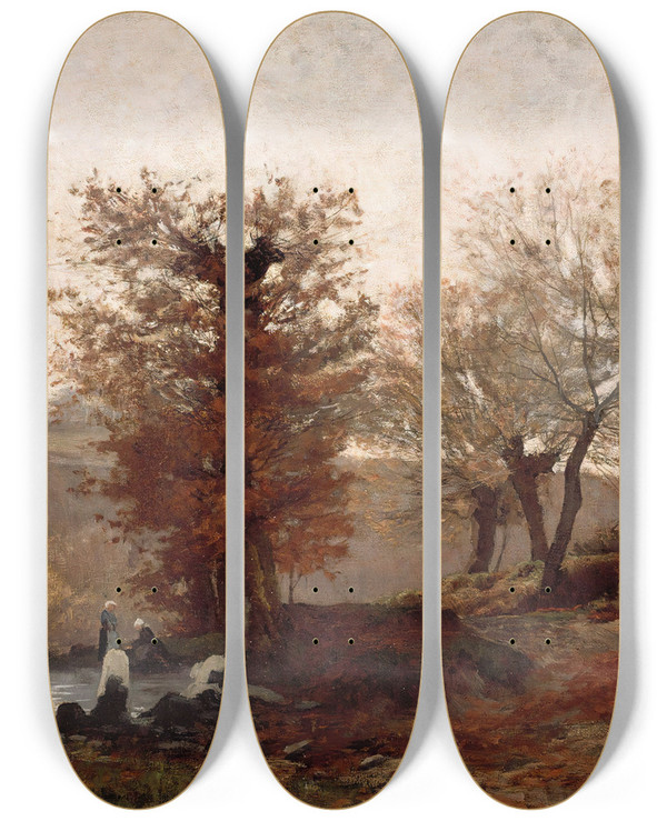 Triptych art skateboard deck of Kitty Kielland Untitled by Kitty Kielland (1843-1914)