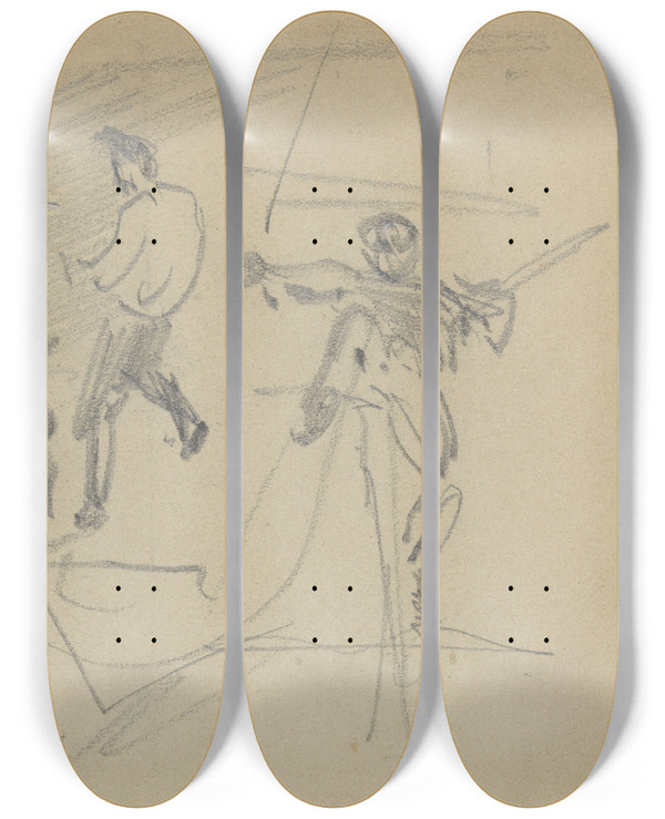 Triptych art skateboard deck of John Singer Sargent Sailors In Rigging Of Ship by John Singer Sargent (1856-1925)