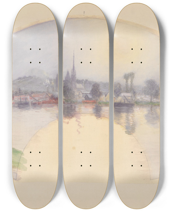 Triptych art skateboard deck of Camille Pissarro View Ofrouen by Camille Pissarro (1830-1903)