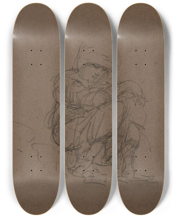 Triptych art skateboard deck of Henri De Toulouselautrec Tudes De Femmes Assises by Henri de Toulouse-Lautrec (1864-1901)