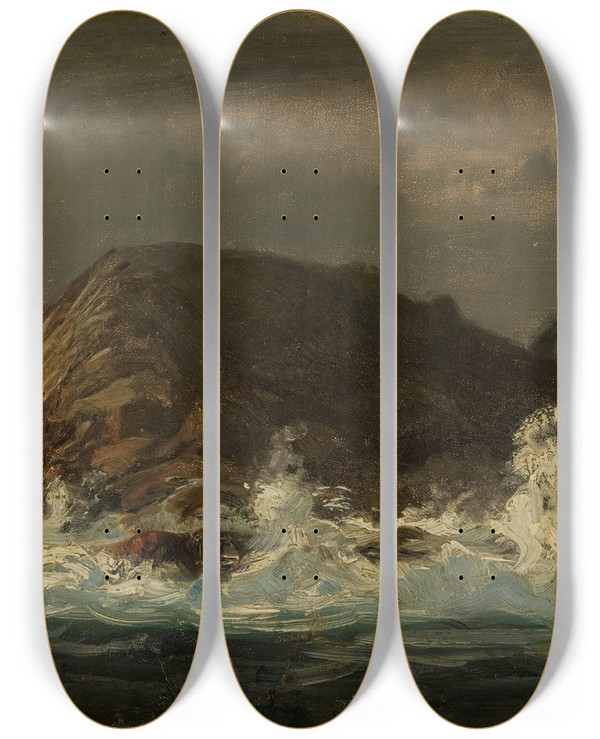 Triptych art skateboard deck of Amaldus Nielsen Efter Storm Spangereidleden by Amaldus Nielsen (1838-1932)