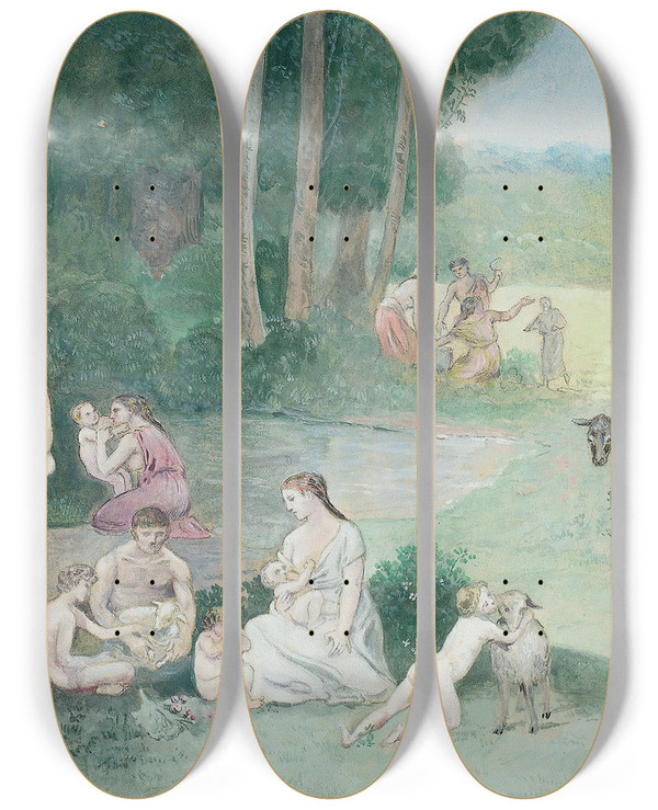 Triptych art skateboard deck of Pierre Puvis De Chavannes Summer_1 by Pierre Puvis De Chavannes (1824-1898)