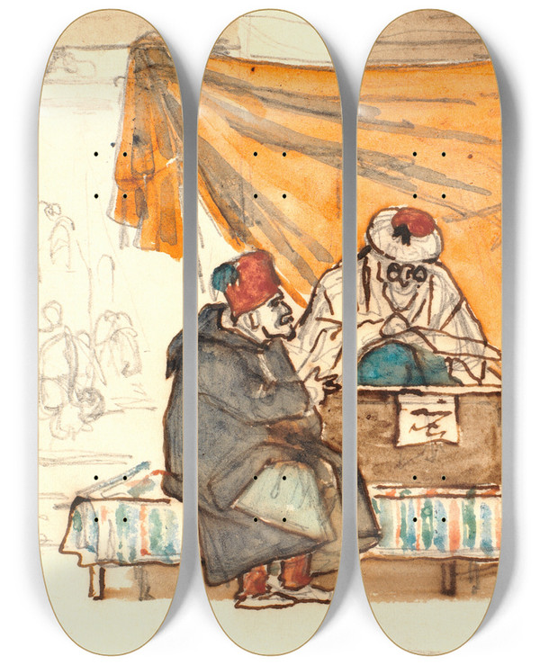 Triptych art skateboard deck of Martinus Rrbye En Tyrkisk Notarius Opstter En Gteskabskontrakt_2 by Martinus Rorbye (1803-1848)