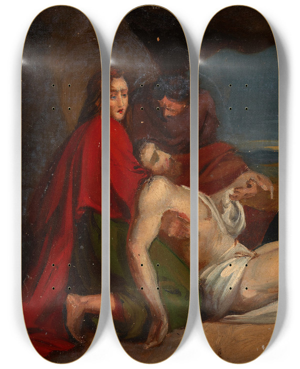 Triptych art skateboard deck of Jzef Simmler The Entombment by Jozef Simmler (1823-1868)
