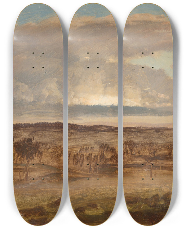 Triptych art skateboard deck of Frederic Edwin Church Hudson Valley by Frederic Edwin Church (1826-1900)