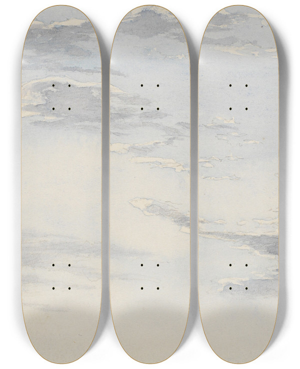 Triptych art skateboard deck of P C Skovgaard Sky Og Luftstudie by P C Skovgaard (1817-1875)