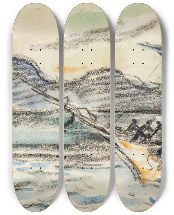Triptych art skateboard deck of Paul Signac Sainttropez Le Phare Et La Jete by Paul Signac (1863-1935)